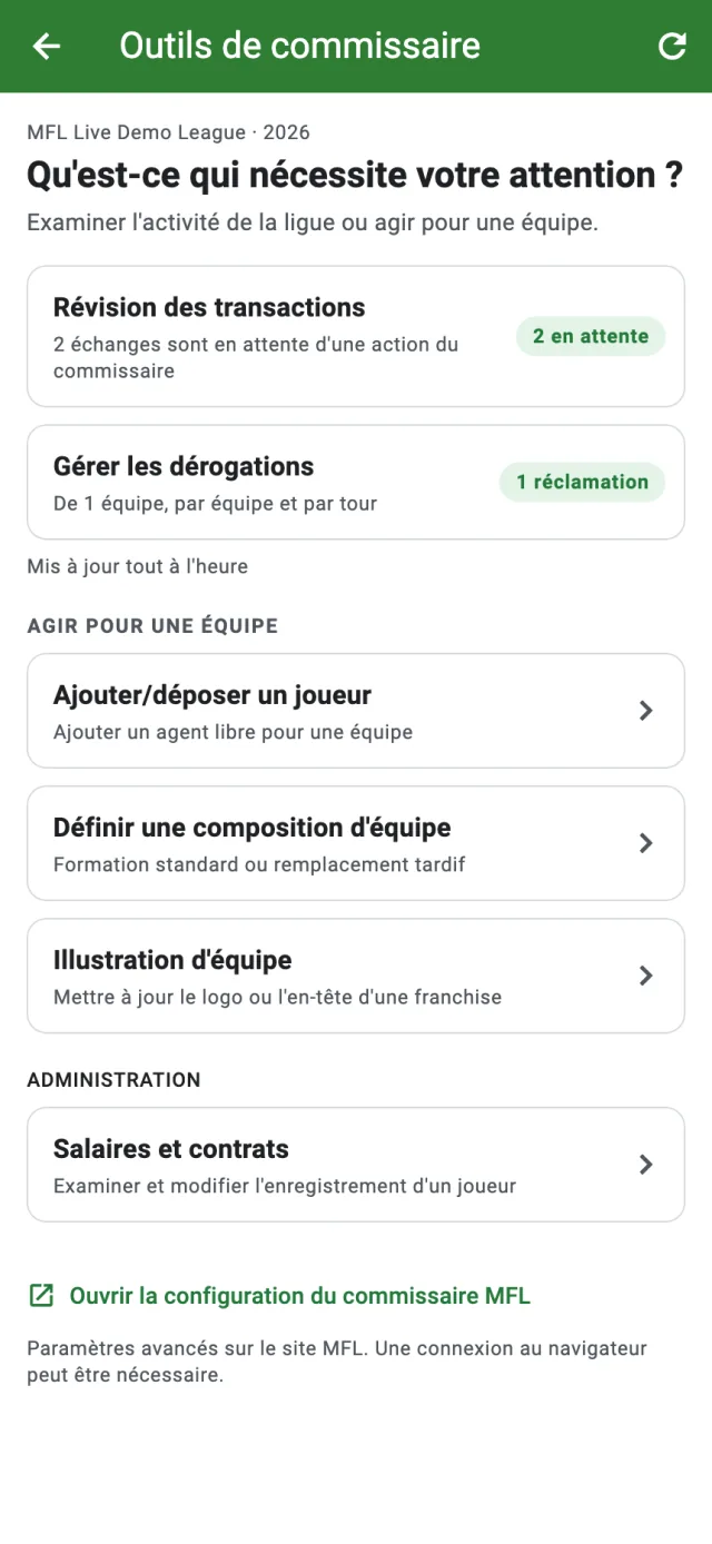 Tableau de bord du commissaire pour examiner les échanges, traiter les réclamations et gérer les formations